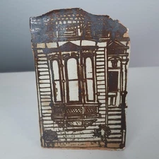 Jon Carlos Lopez Pottery Planter Facade Brown Victorian House Handcrafted 70s
