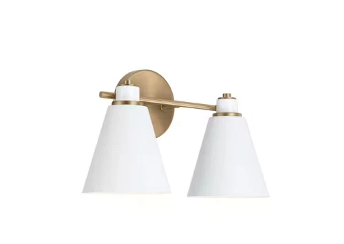 Capital Lighting Bradley 15x9in 2-Light Aged Brass Vanity White Metal Shade Wht - Picture 2 of 6