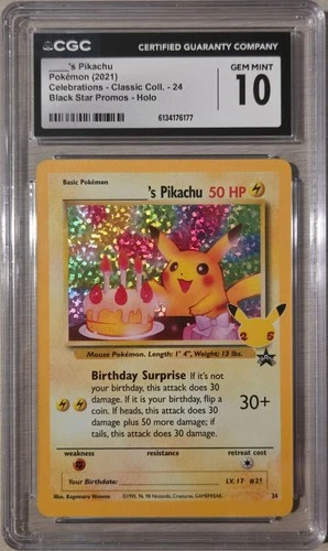 Birthday Pika ______'s Pikachu 24/53 Celebrations Classic Collection Holo CGC 10
