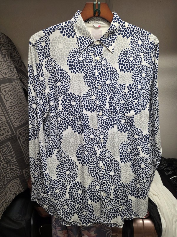SOUSOU LONG SLEEVE BUTTON STAND UP COLLAR SHIRT - XL
