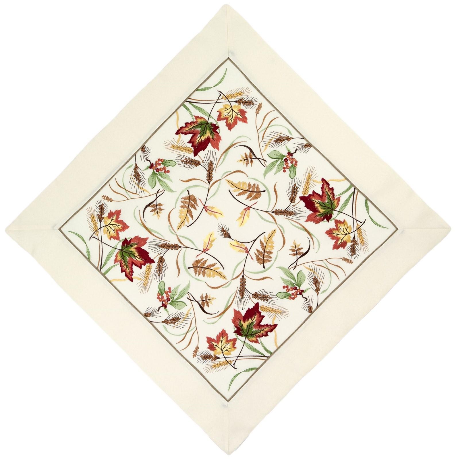 Tischdecke Beige Herbstlich Bestickt Mitteldecke 85×85 Tischwäsche Bunte Blätter