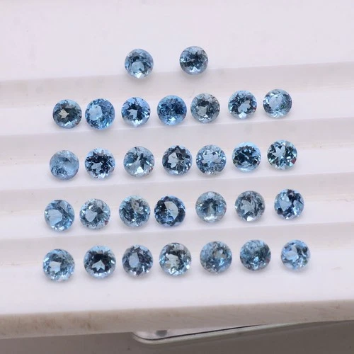 30 Pcs Natural Aquamarine 3.50mm Round Faceted Cut Untreated Loose Gemstones Lot