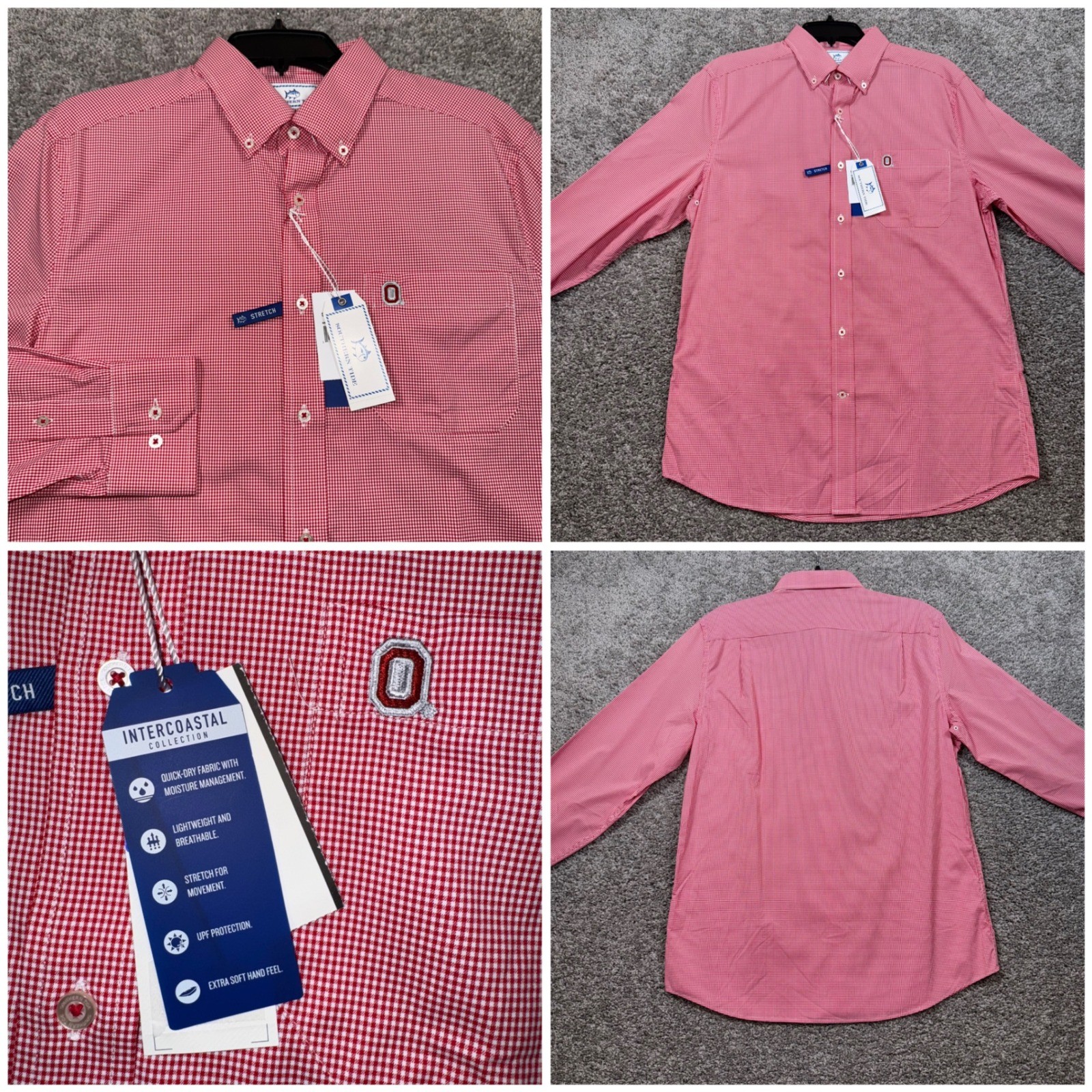 Ohio State Buckeyes Southern Tide Intercoastal Shirt Mens Medium Red Gingham NEW