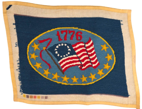 Vintage Needlepoint 13 Star 1776 American Flag USA 11x15 For Framing or Pillow