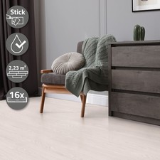 Revêtement de sol PVC lames vinyle adhésif blanc aspect chêne 2,23m² 16 planches
