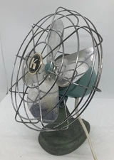 Vintage Green Teal Kenmore Sears Roebuck K Fan Cast Iron 4 Blades Tested Working