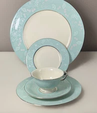 20pc. Castleton China “Corsage” TURQUOISE (4) 5-Pc Place Settings Made in USA