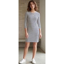 Madewell Striped Button-Shoulder Ribbed Knit Mini Dress Navy White XXS NEW