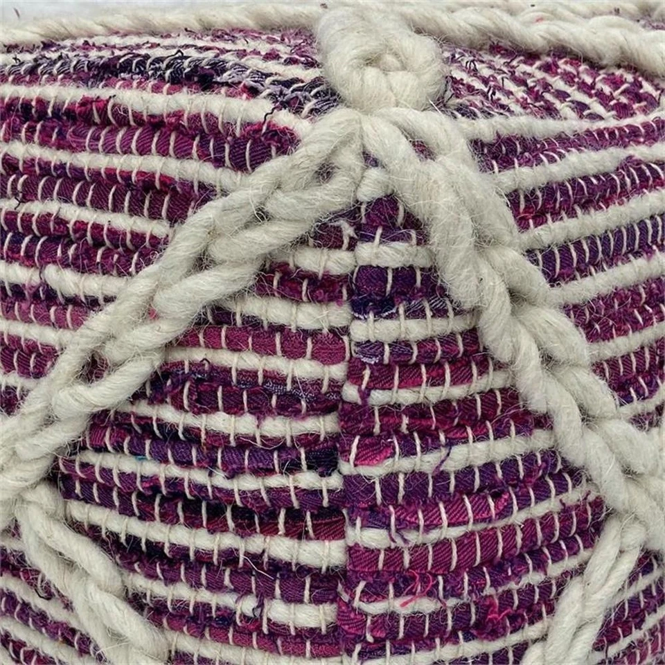 Cowan Contemporary Square Pouf in Magenta and Natural Handloom Woven - Image 4 of 4