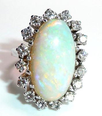 Ring 585 White Gold 6.0ct Opal 0.80ct Diamonds Size 50/15.9mm Changeable 8.4g