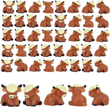 50pcs Mini Highland Cow Figurines, Resin Miniature Highland Cow Statues Cute Res