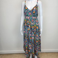 Old Navy Open Back Midi Dress Size M Floral Abstract V-neck Flowy Rayon Cottage