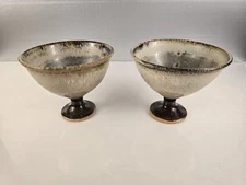 Set of 2 Studio Art Pottery Pedestal Bowls | Ice Cream Dessert Cups | Brown Drip