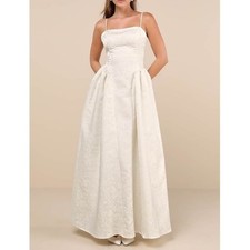 NWT Lulus Gorgeous Extravagance Ivory Floral Jacquard Maxi Dress Medium