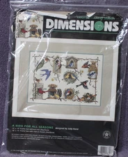 A BIRD FOR ALL SEASONS cross stitch kit DIMENSIONS USA bird nests houses