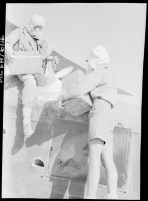 Iran Locust campaign, two people in protective clothing Iran, Worl - Old Photo