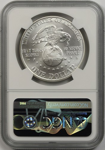 1991-D USO Anniversary $1 NGC MS 69 Modern Commemorative Silver Dollar - Picture 2 of 4