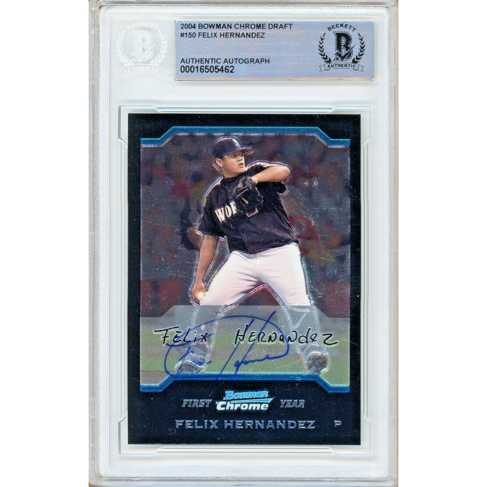 Felix Hernandez Signed 2004 Bowman Chrome #150 BAS Slabbed Mariners RC MLB Auto