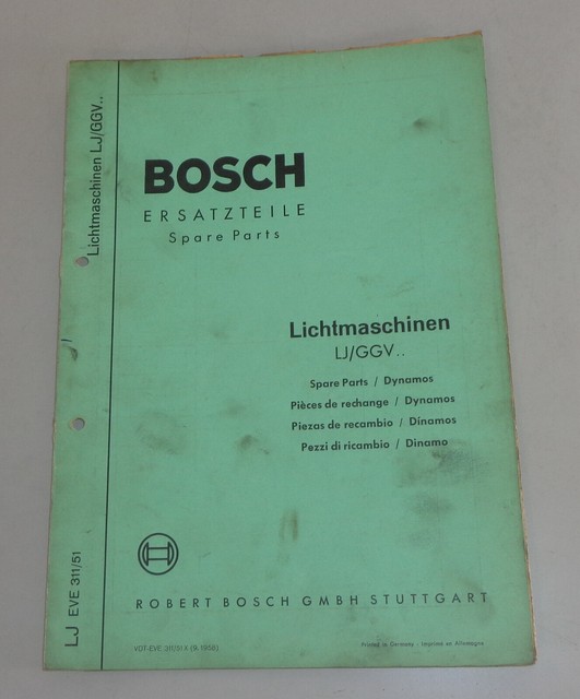 Parts Catalog Bosch Alternators Lj / Cdr By 2/1964 eBay