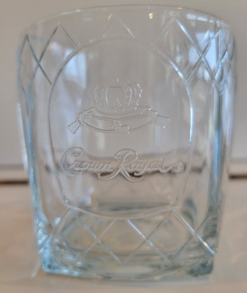 4 CROWNE ROYAL OLD FASHIONED WHISKEY GLASSES SQUARE 3.25 INCHES HOLDS 8