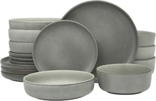 Pasco 16 Piece (Service for 4) Plates and Bowls Double Bowl Reactive Glaze Dishe