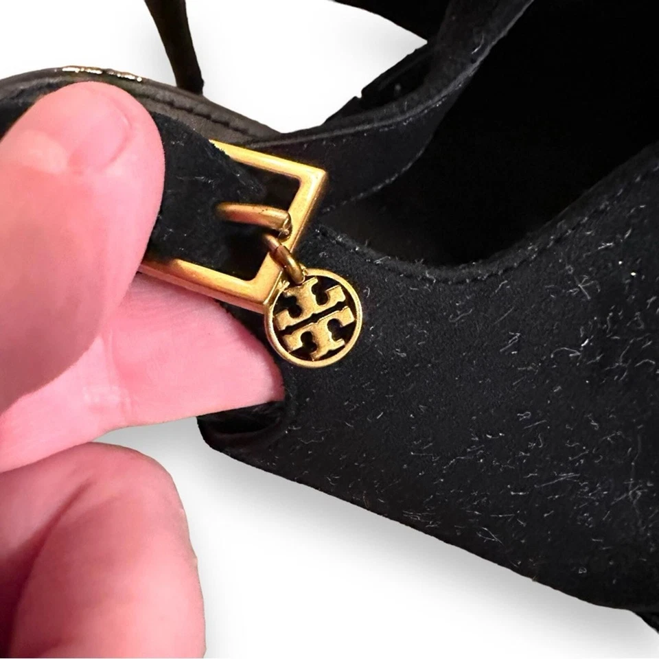 Sandalias de tacón de gatito Tory Burch Ashton negras de gamuza talla 9 Foto 4 de 4