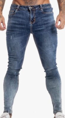 GINGTTO Men's Skinny Jeans Stretch Ripped Tapered Leg Light Blue Denim Sz. 30