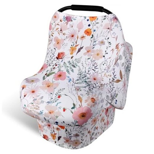 Car Seat Cover Baby, Carseat Cover for Boy Girl, White Dinosaur Wild Flower
