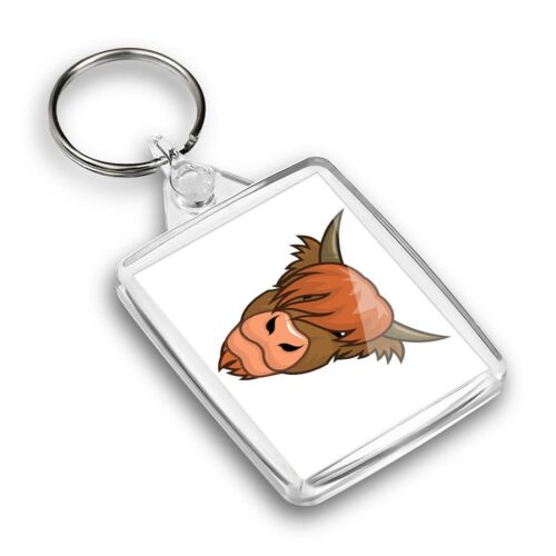 1x Rectangle Keyring Highland Cow Head Animal #59516 - Picture 1 of 1