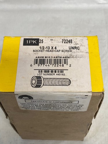 (25/Pk) HOLO-KROME 1/2-13 x 4” L Socket Head Cap Screws UNRC Grade-8 72248 - Picture 2 of 3