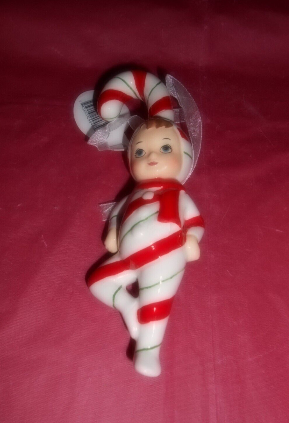 Vintage Inspired Ceramic Christmas Candy Cane Boy Kid Ornament