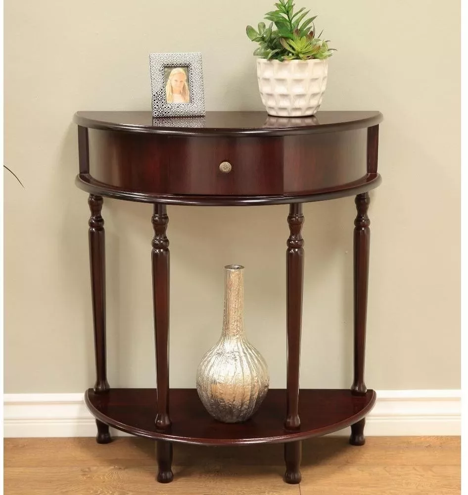 End Table Espresso Storage Living Room Half Round Table Moon