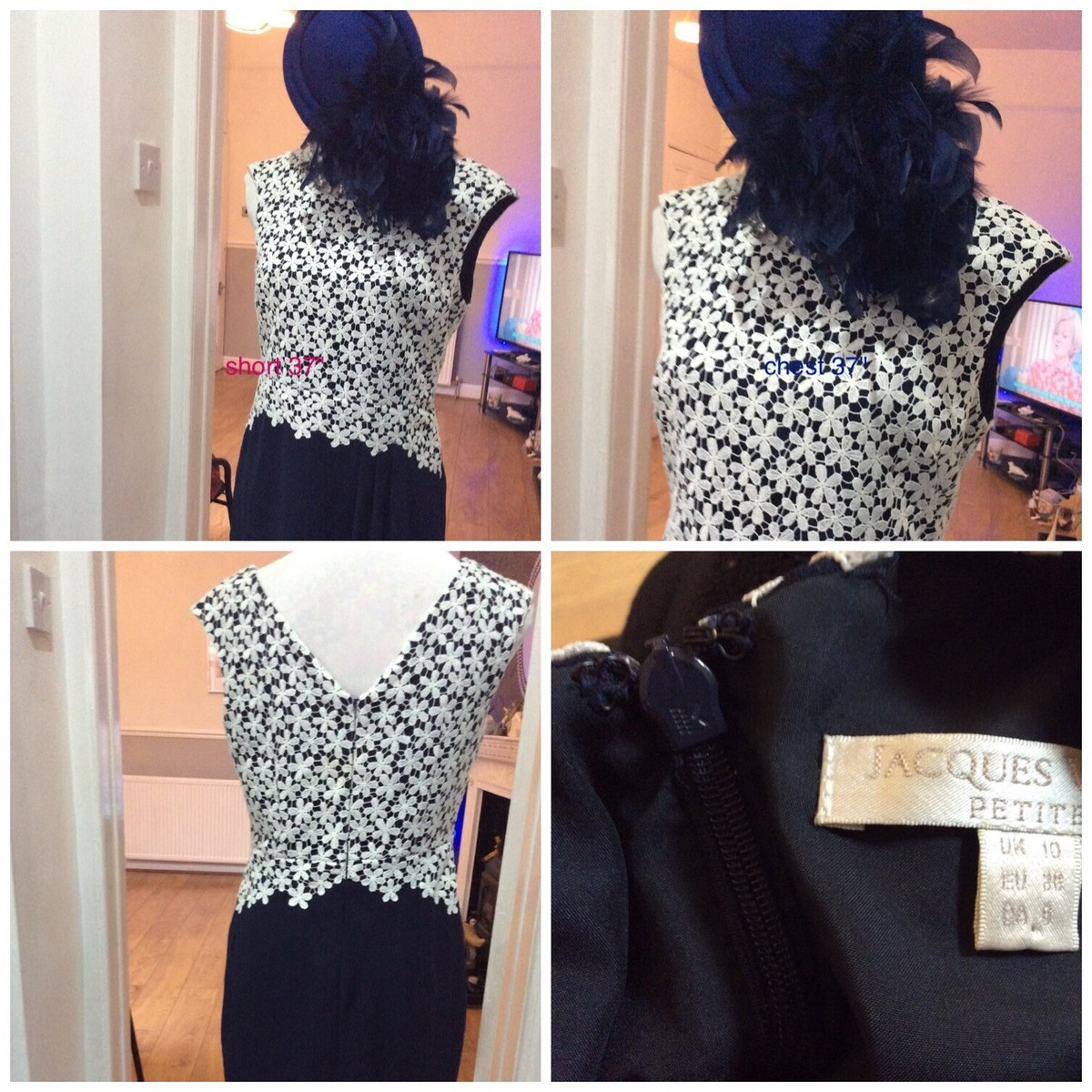 Jacques Vert Navy Ivory Lace Top Dress Size 10 Short 37" + Hat | eBay