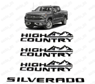 2019 - 2025 Chevrolet Silverado High Country Emblem Badge Kit OEM Gloss Black