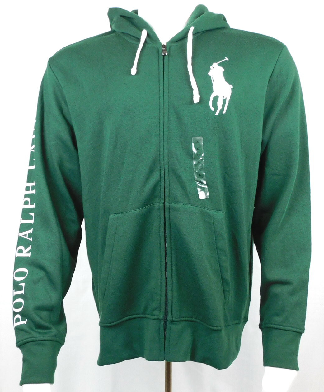 Felpa con cappuccio Polo Ralph Lauren uomo cerniera intera verde con pony grande nuova con etichette taglia L