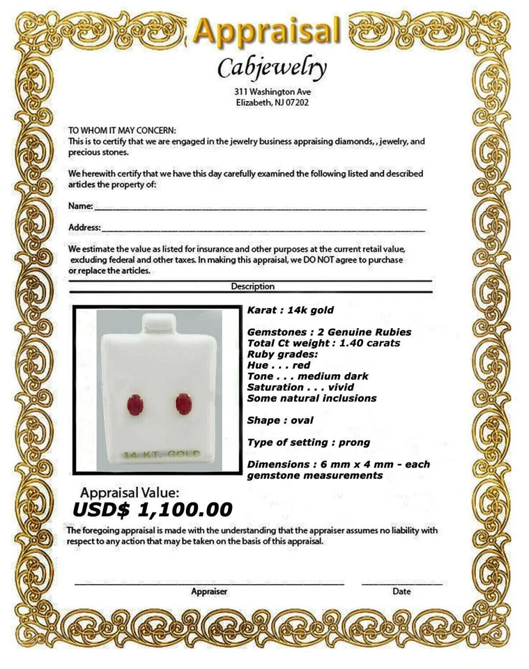 PENDIENTES DE RUBÍ ORIGINALES DE 1,40 quilates de oro amarillo de 14K - Servicio de tasación gratuito Foto 4 de 4