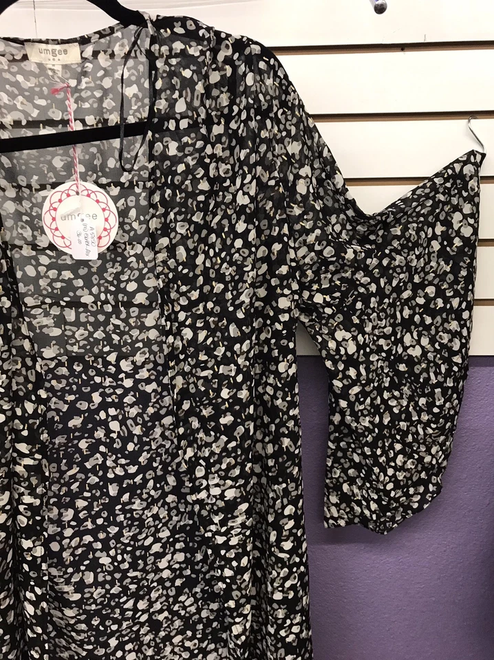 Maxi Chaqueta Larga UMGEE Kimono Cárdigan Plumero Frente Abierto Estampado Boho Manga Campana 