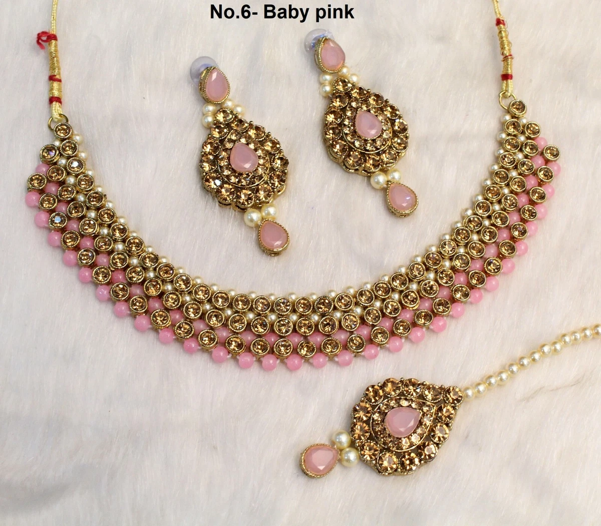 Indian Necklace Jewelry Jewellery Set baby pink bridal wedding necklace set