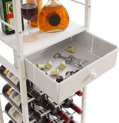 4-Tier Freestanding Wine Rack Bar Cabinet Glass Holder Storage Drawer White - Picture 6 of 12