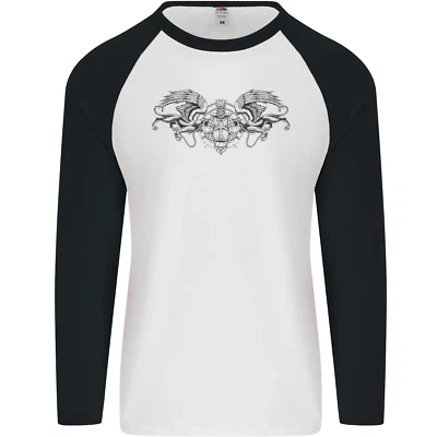 St Georges Tag Römische Totenkopf Flügel Panther Herren L/S Baseball Maglietta - Bild 1 von 4