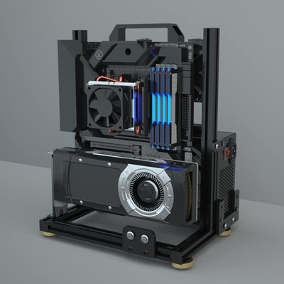 Open Air PC Test Bench Frame, DIY Computer Case, Aluminum, ATX MATX ITX, Black