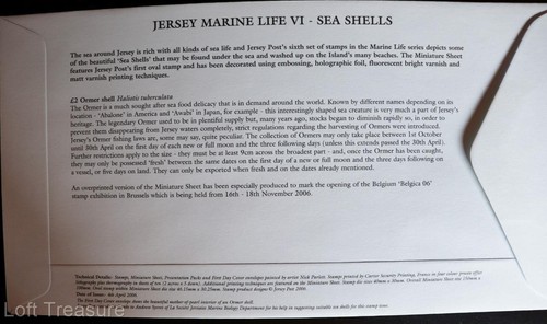 Jersey Stamps "Marine Life VI - Sea Shells" Belgica £2 M/S First Day Cover 2006 - Picture 2 of 3