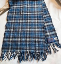 Pendleton Wool Scarf Blue Multicolor Plaid With Fringe 100% Wool USA Made