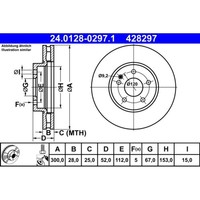 Bremsscheibe ATE 24.0128-0297.1 (2 Stk.) FüR Mercedes-Benz Vito Mixto