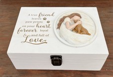 Dog Theme Wooden Treasure Box A True Friend Leaves Paw Prints Girl W/Dog Image