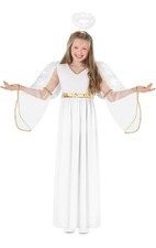 Morph Kids Angel Costume Girls XL 12-14 White Dress Wings Halo Halloween Outfit