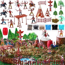 VioraWhite 65 Pcs Native American Figurine Set Indians Plastic Figures Action...