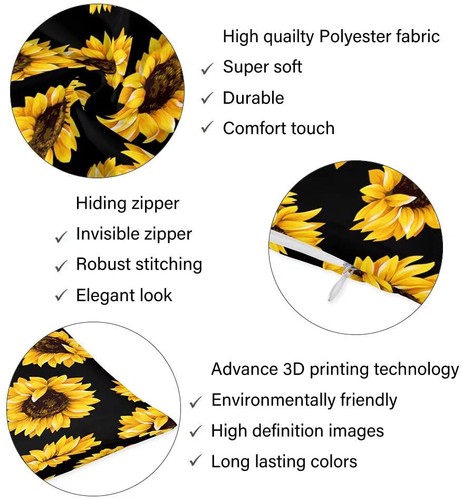 Sunflowers Throw Pillow Cover Queen Size Set of 2 Retro Sunflowers Color 20 - Picture 7 of 8