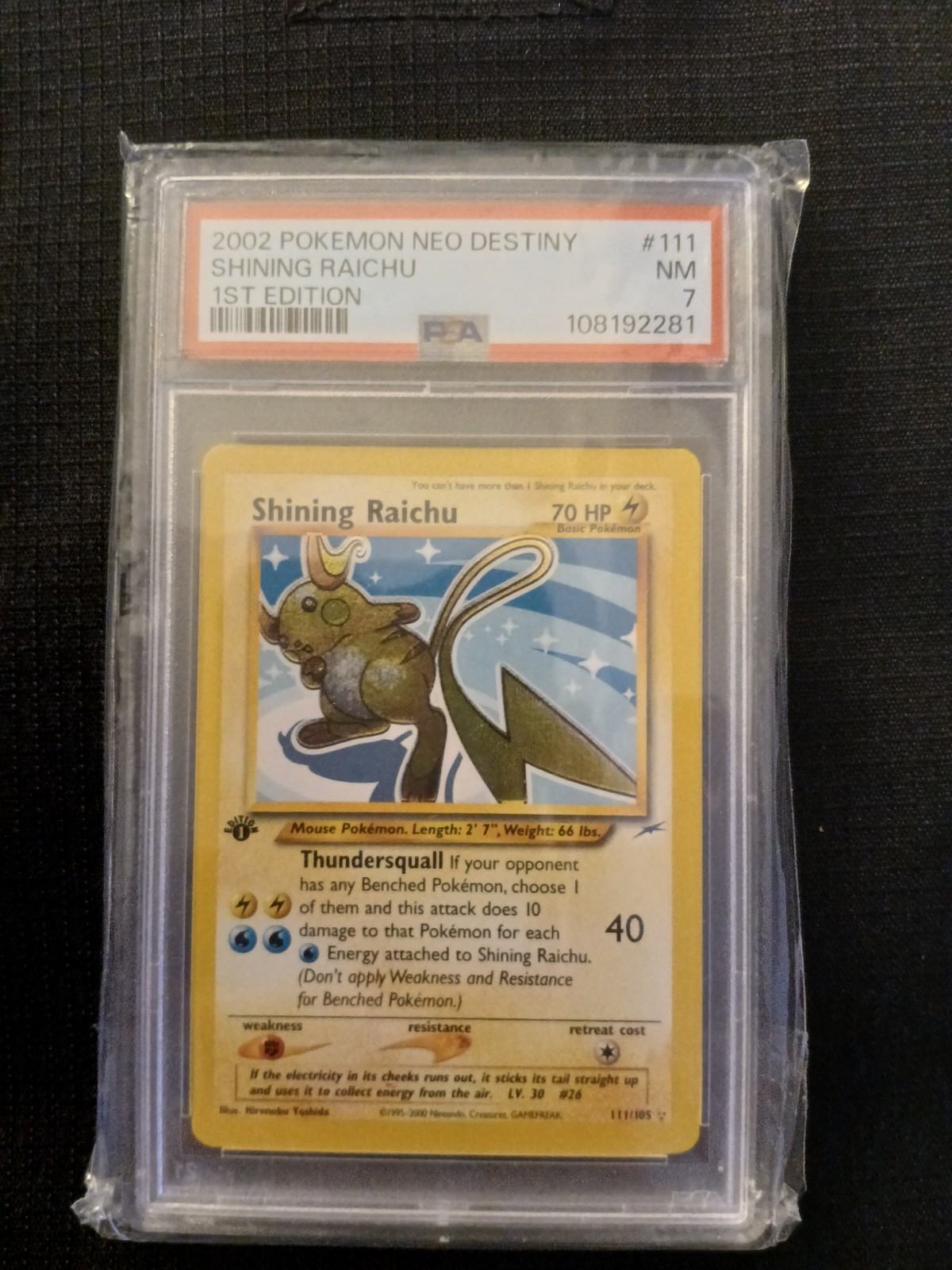 1st Edition Shining Raichu Neo Destiny PSA 7 Near Mint