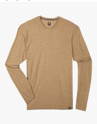 MERIWOOL Mens 100% Merino Wool Base Layer Crew - Sand XL - NWT